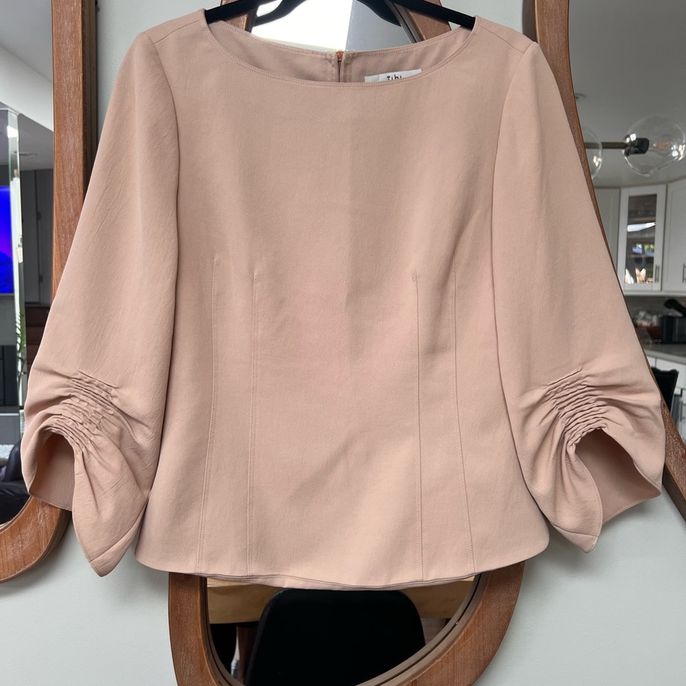 Tibi Light Pink Gathered Sleeve Blouse